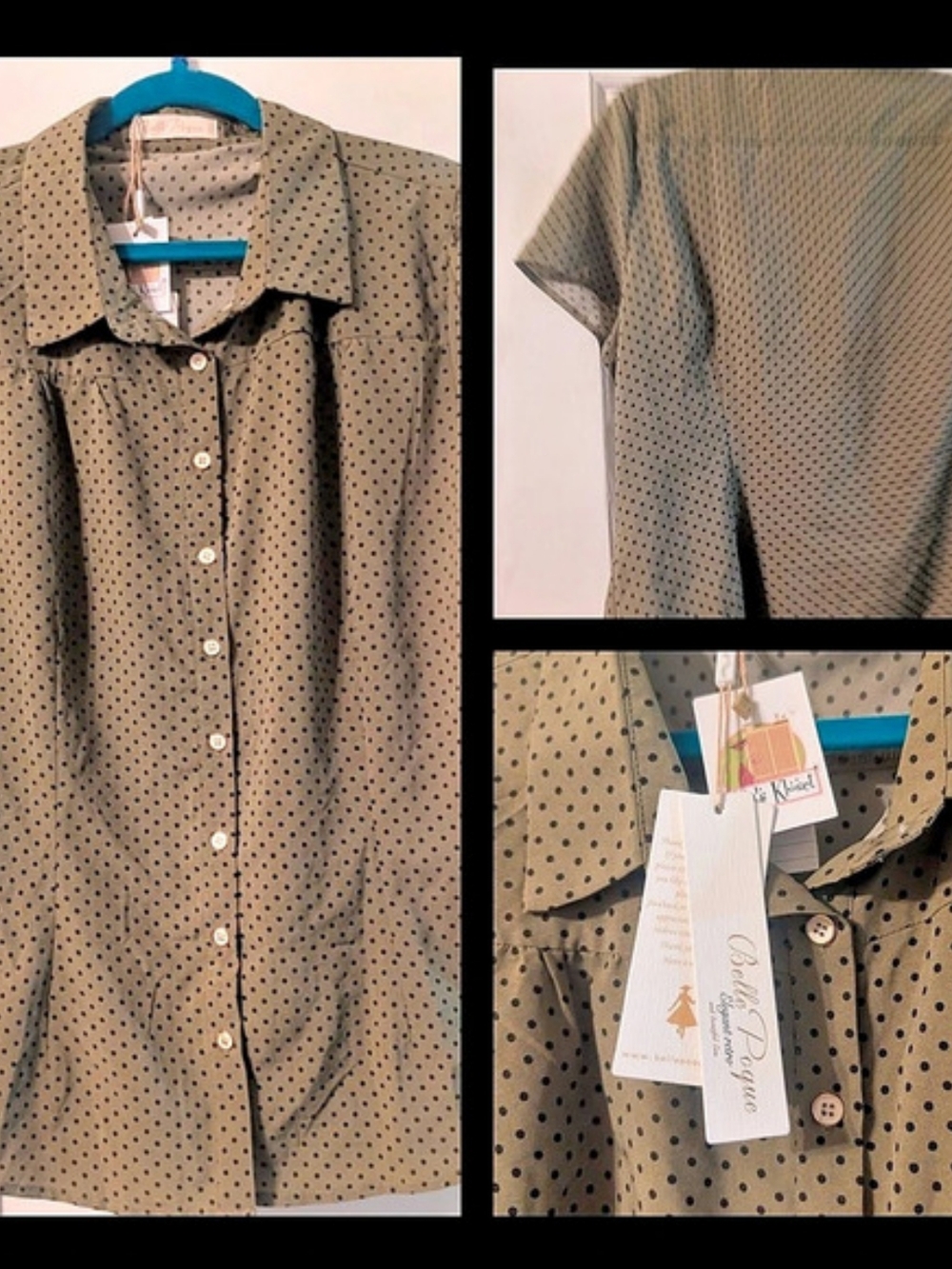 Belle Poque Polka Dot Button Down Shirt in Olive Green